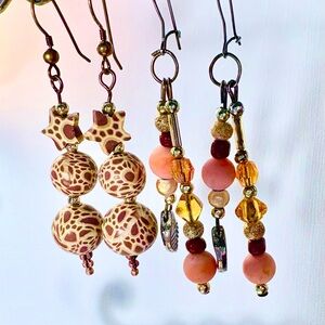 Earrings Pierced Handcrafted Bundle Leopard
Beads & 2 Strings Yellow/Brown/Peach